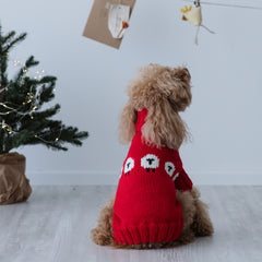 Maglioncino "Pecorelle" Rosso | Eccellenza Artigianale in Lana Merino per Cani di Taglia Medio-Piccola