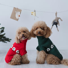 Maglioncino "Pecorelle" Rosso | Eccellenza Artigianale in Lana Merino per Cani di Taglia Medio-Piccola