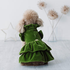 Velvet Dream | Cappottino di Velluto Verde con Rouches | Abbigliamento per Barboncini