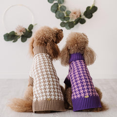 Maglioncino "Coco" | Rosa, Grigio, Cammello, Viola | Pied de Poule  in Lana Merino - per cani di piccola taglia