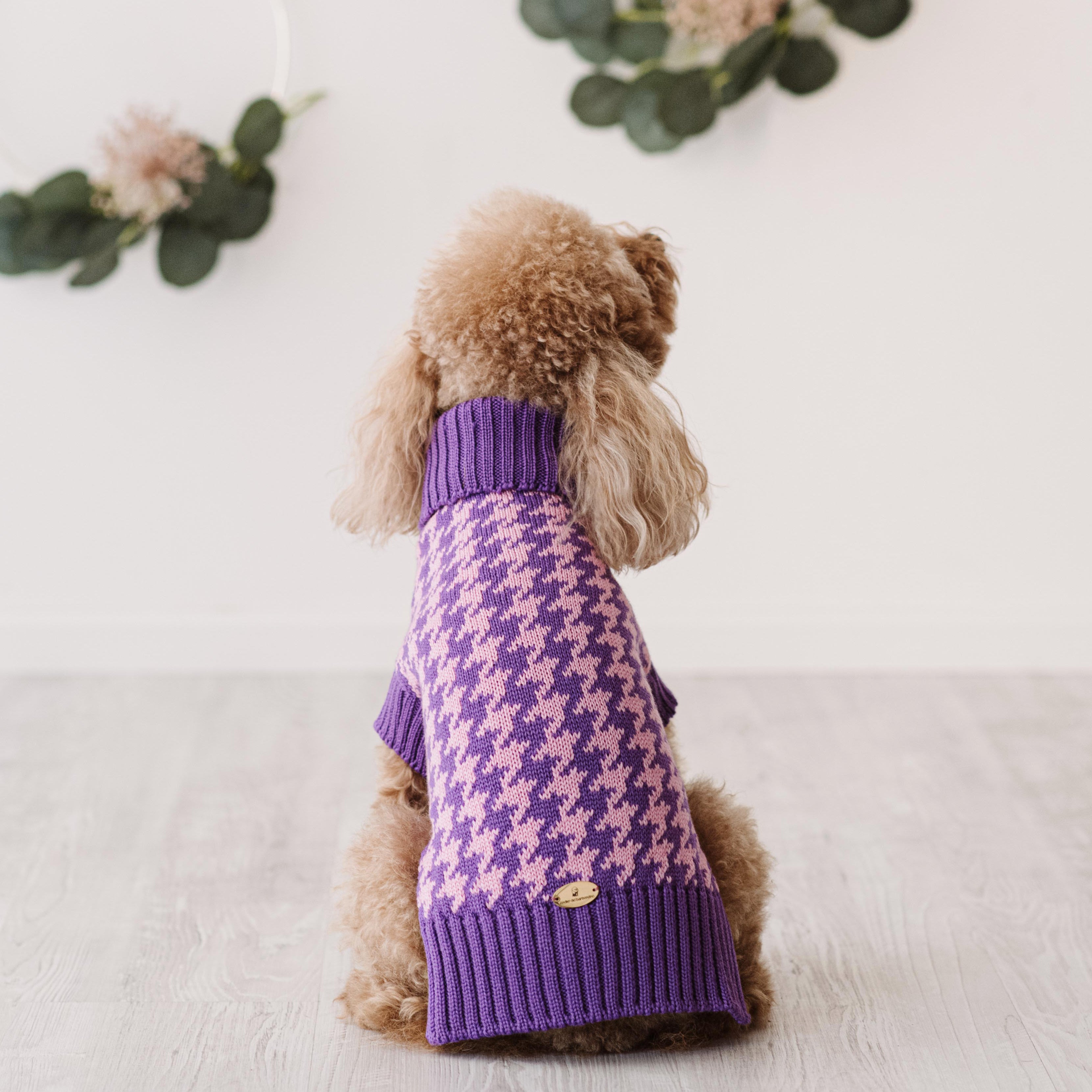 Maglioncino "Coco" | Rosa, Grigio, Cammello, Viola | Pied de Poule  in Lana Merino - per cani di piccola taglia
