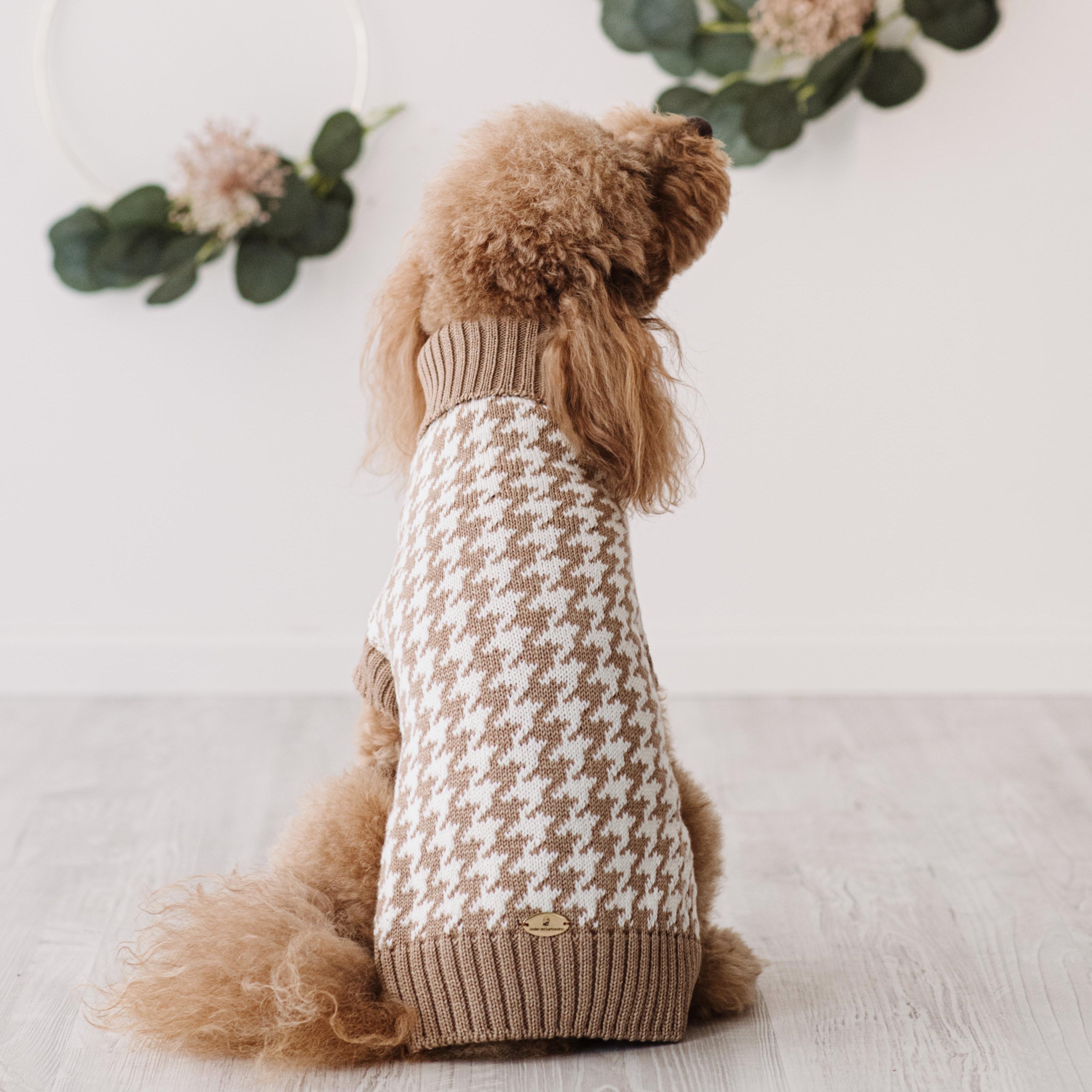 Maglioncino "Coco" | Rosa, Grigio, Cammello, Viola | Pied de Poule  in Lana Merino - per cani di piccola taglia