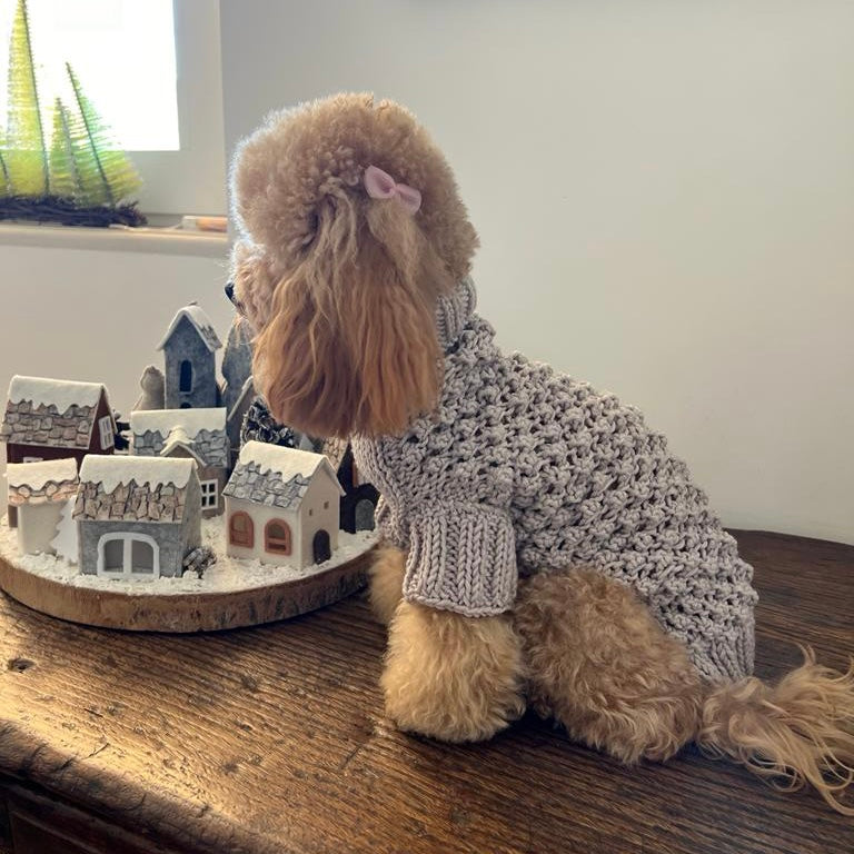 Maglioncino "Baby" Punto Nocciolina - Fatto a Mano in Lana Merino - Rosa, Celeste, Beige - per cani di piccola taglia