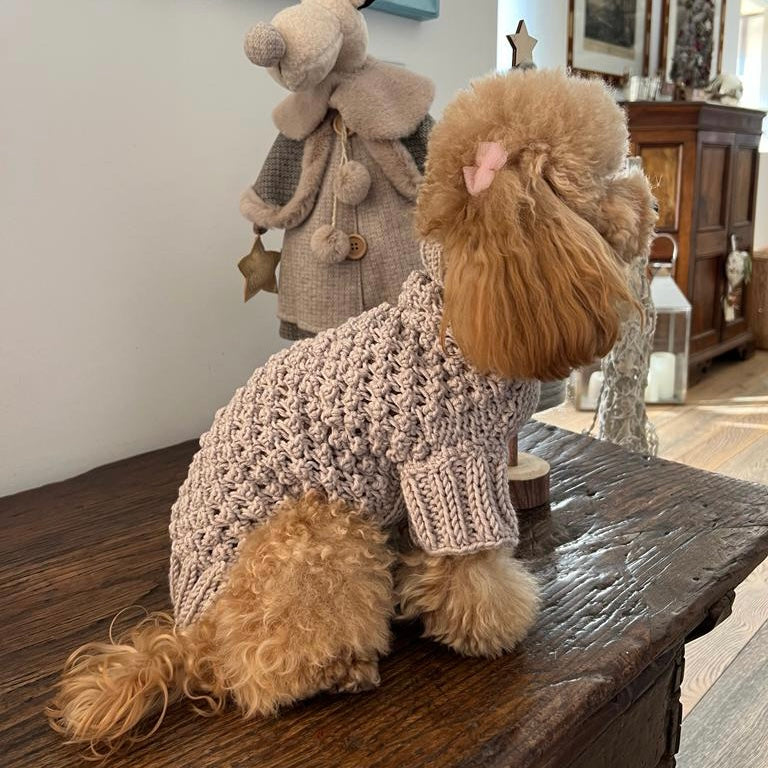 Maglioncino "Baby" Punto Nocciolina - Fatto a Mano in Lana Merino - Rosa, Celeste, Beige - per cani di piccola taglia