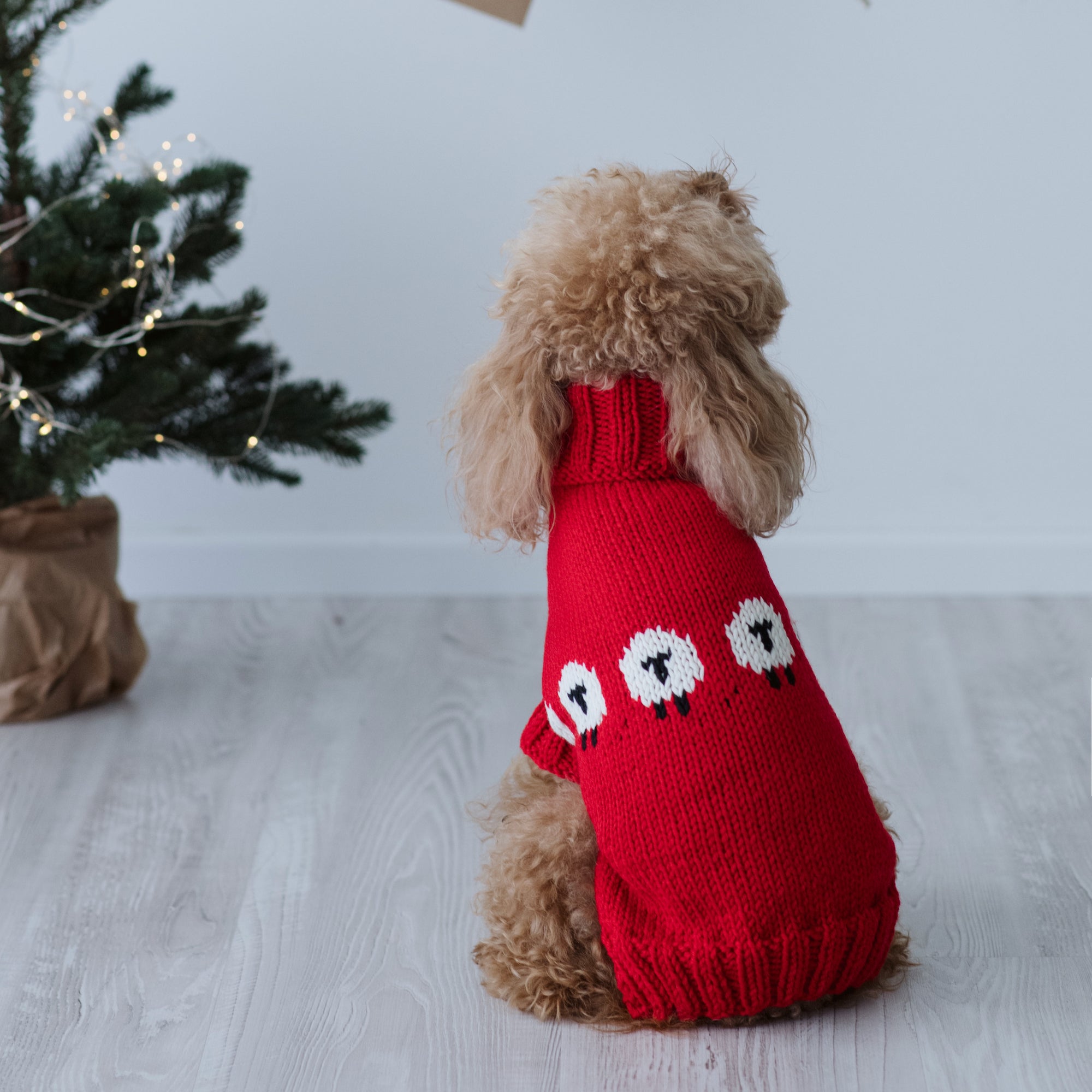 Maglioncino "Pecorelle" Rosso | Eccellenza Artigianale in Lana Merino per Cani di Taglia Medio-Piccola