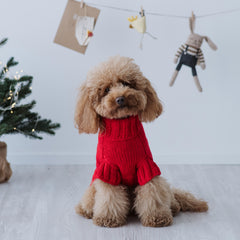 Maglioncino "Classic Red" Fatto a Mano in Lana Merino - per cani di piccola taglia